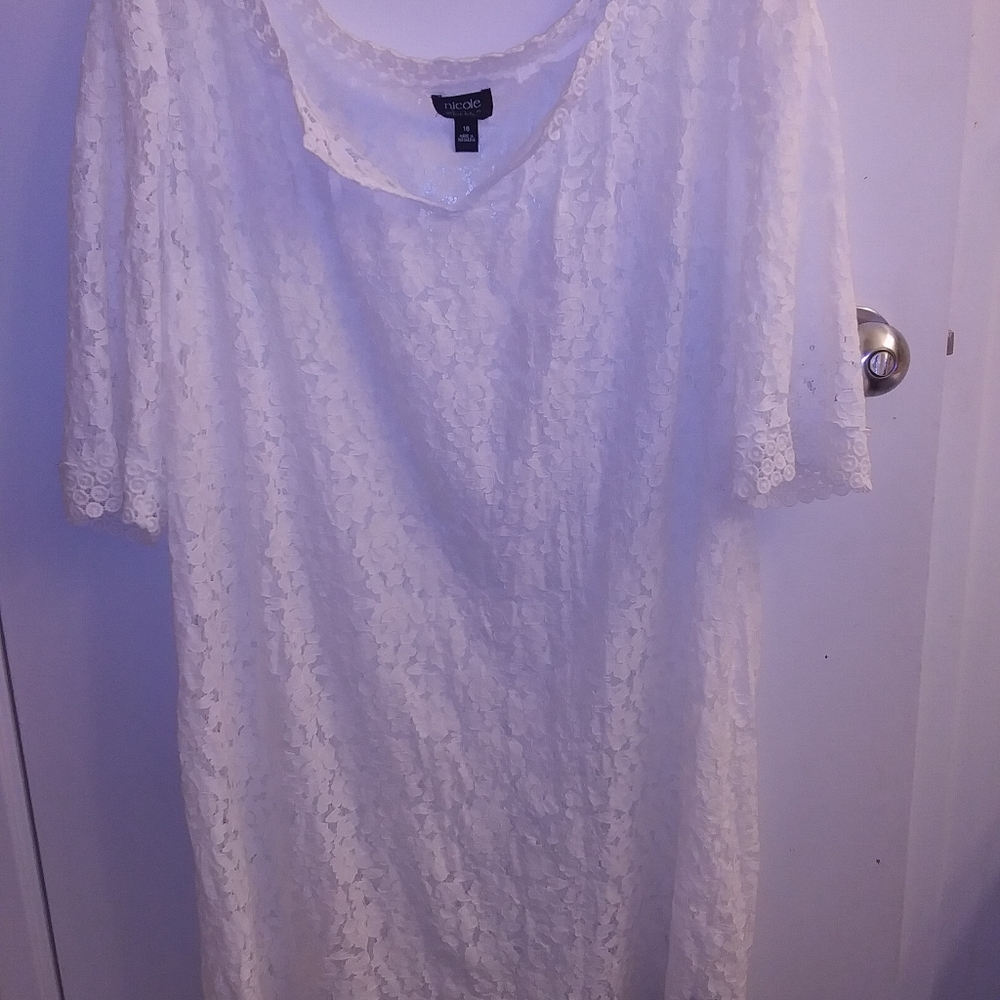 White lace dress with white slip underneath